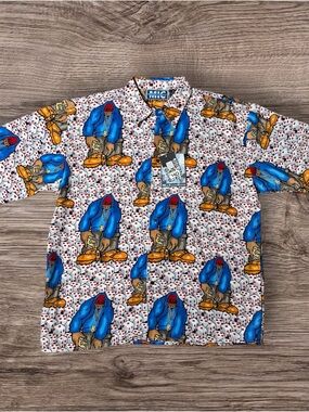 Mic Men's Short-Sleeve Button-Down Shirt in Blue Graphic Print